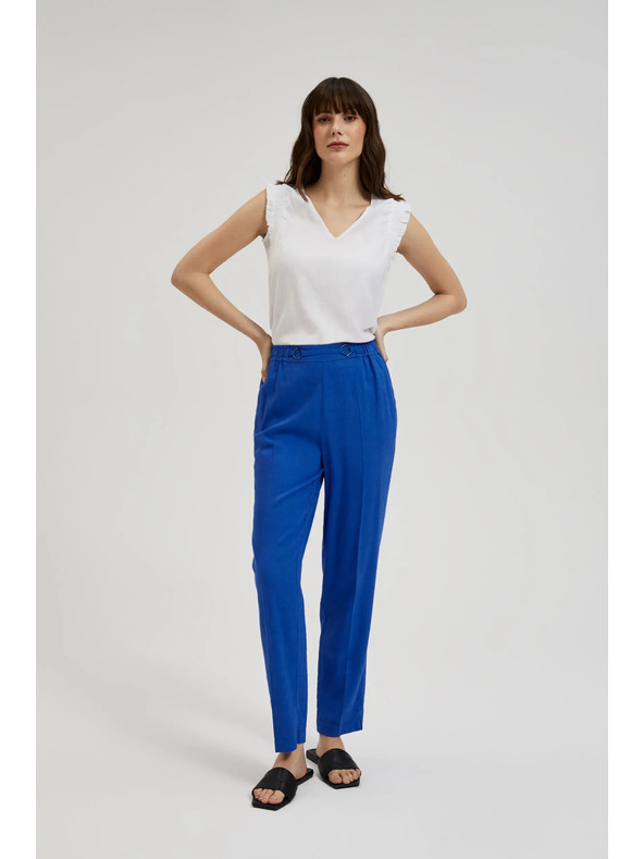 Moodo Lanene hlače z hlačnicami do roba modre Moodo