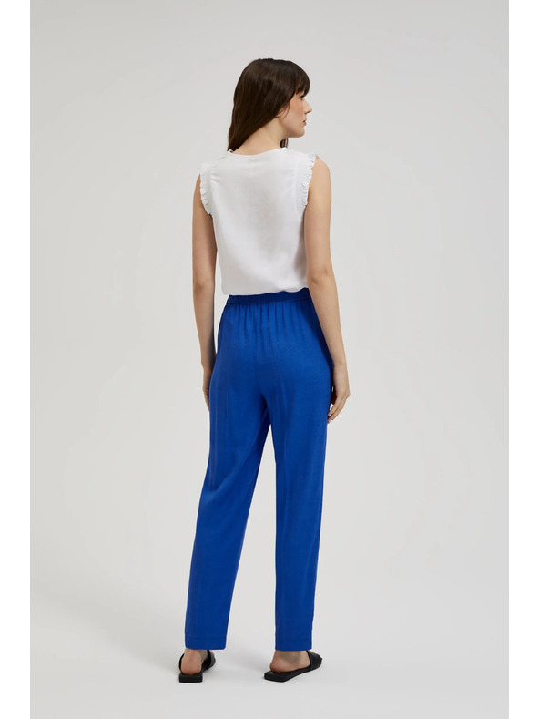 Moodo Lanene hlače z hlačnicami do roba modre Moodo