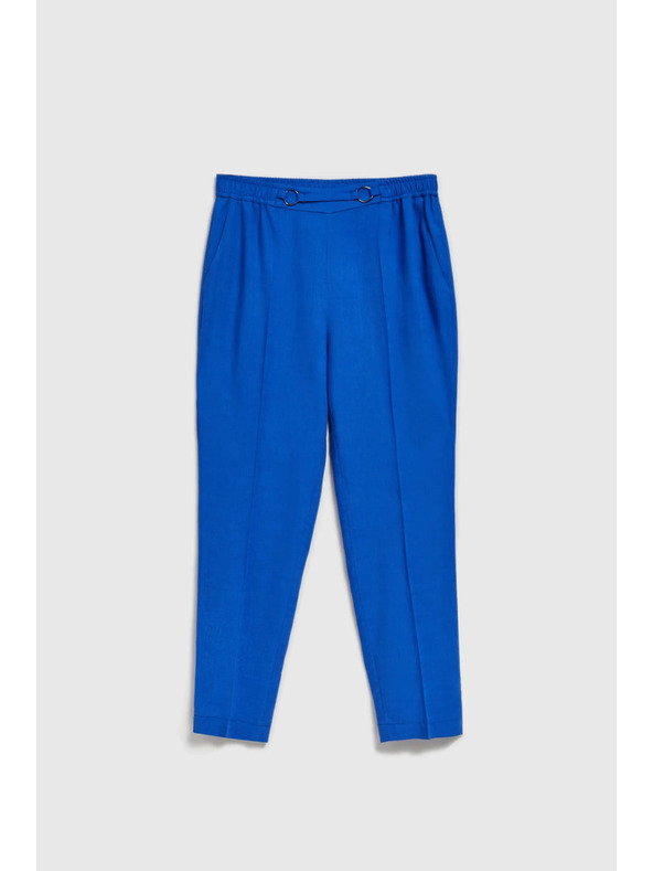 Moodo Lanene hlače z hlačnicami do roba modre Moodo