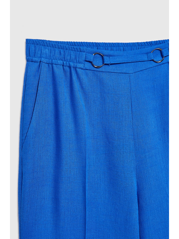 Moodo Lanene hlače z hlačnicami do roba modre Moodo