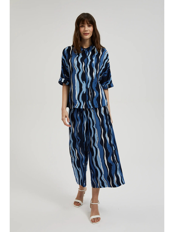 Moodo Vzorčaste hlačke cullotes modre Moodo