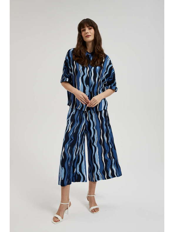 Moodo Vzorčaste hlačke cullotes modre Moodo