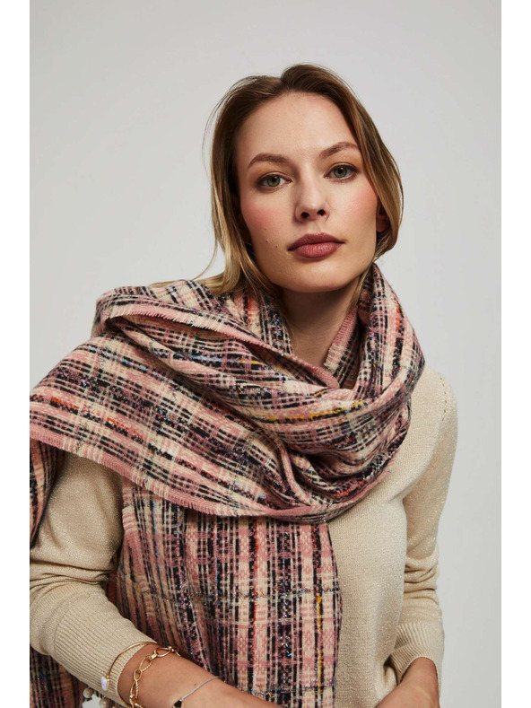 Moodo Rožnata šala v kockah z metalično nitjo Moodo