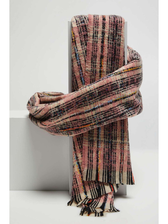 Moodo Rožnata šala v kockah z metalično nitjo Moodo