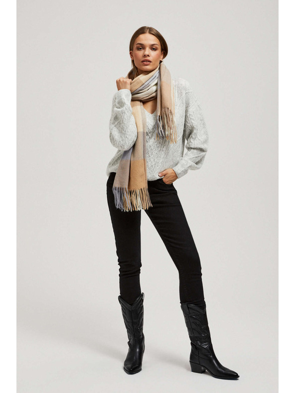 Moodo Šal z mrežastim vzorcem in resicami temno bež Moodo