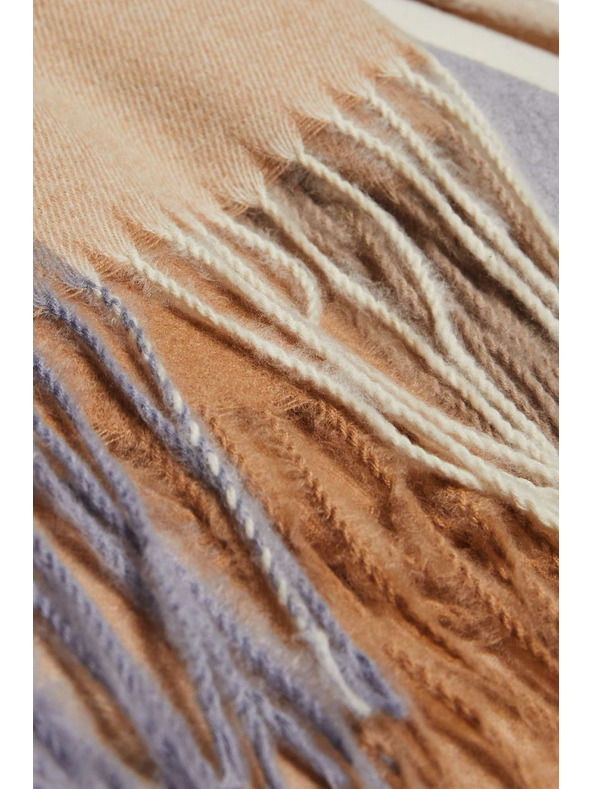 Moodo Šal z mrežastim vzorcem in resicami temno bež Moodo