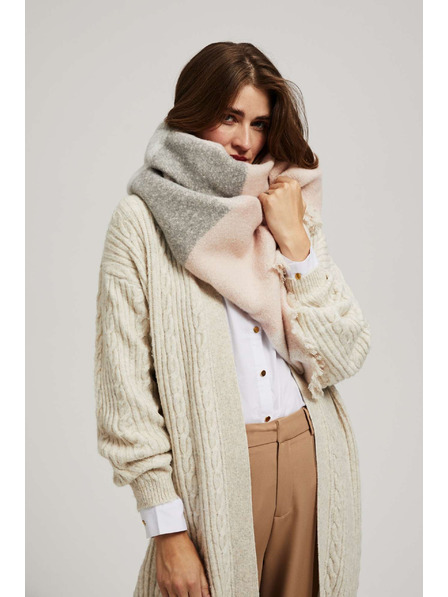 Moodo Pudrasto rožnat šal z mrežastim vzorcem in resicami Moodo