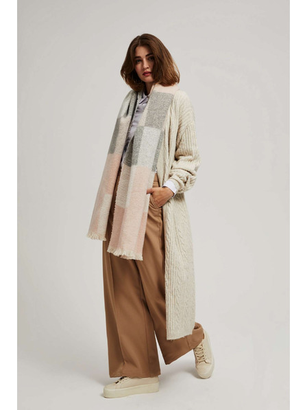 Moodo Pudrasto rožnat šal z mrežastim vzorcem in resicami Moodo