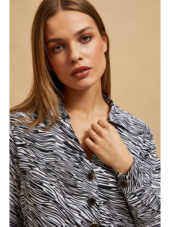 Moodo Srajca z V-izrezom črno-bela Moodo