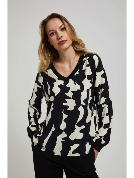 Moodo Vzorčasta srajca z V-izrezom črna Moodo
