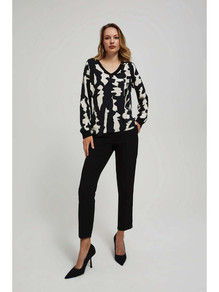 Moodo Vzorčasta srajca z V-izrezom črna Moodo