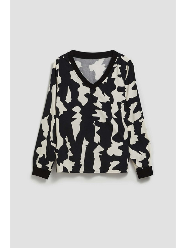 Moodo Vzorčasta srajca z V-izrezom črna Moodo