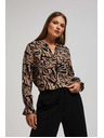 Moodo Vzorčasta srajca z V-izrezom temno bež Moodo