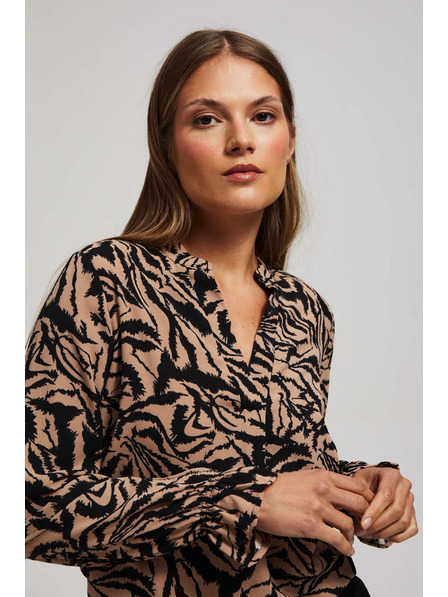 Moodo Vzorčasta srajca z V-izrezom temno bež Moodo