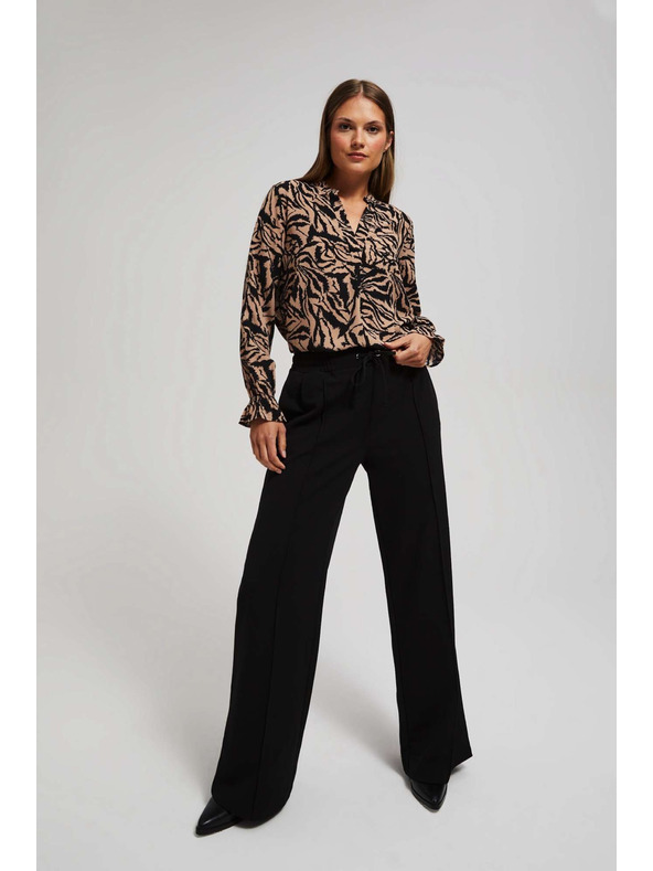 Moodo Vzorčasta srajca z V-izrezom temno bež Moodo