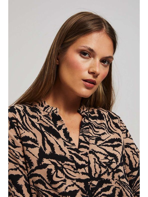 Moodo Vzorčasta srajca z V-izrezom temno bež Moodo
