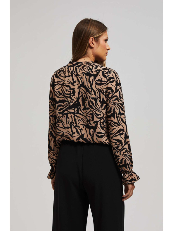 Moodo Vzorčasta srajca z V-izrezom temno bež Moodo