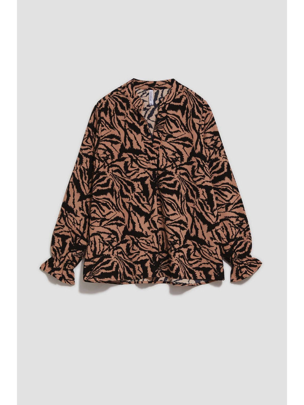 Moodo Vzorčasta srajca z V-izrezom temno bež Moodo