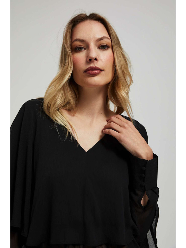 Moodo Srajca z volani in V-izrezom črna Moodo