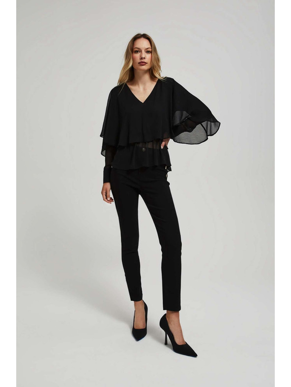 Moodo Srajca z volani in V-izrezom črna Moodo