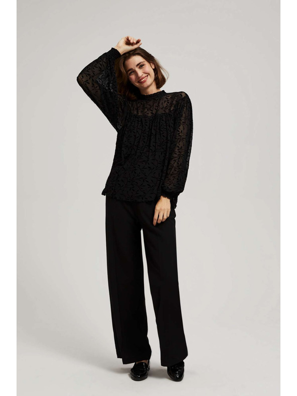 Moodo Moodo črna majica z nabranimi rokavi