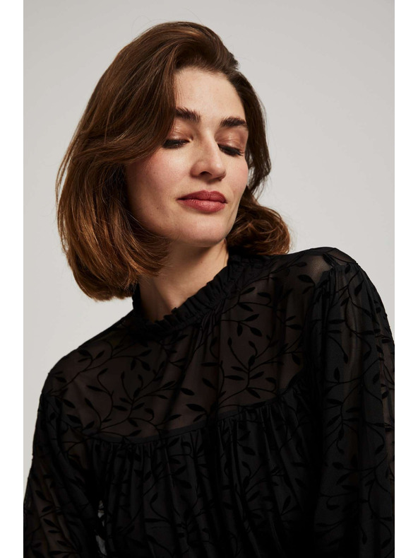 Moodo Moodo črna majica z nabranimi rokavi