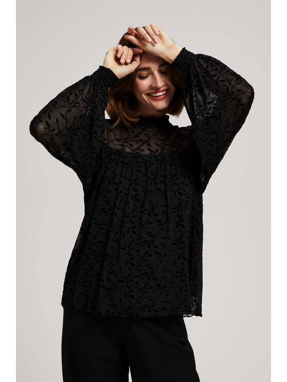 Moodo Moodo črna majica z nabranimi rokavi