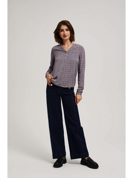 Moodo Vzorčasta srajca z V-izrezom svetlo modra Moodo