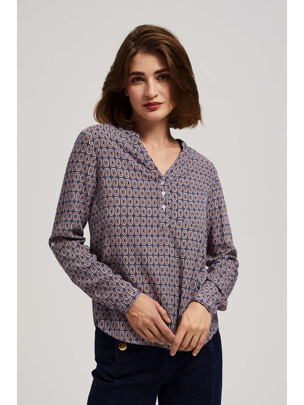 Moodo Vzorčasta srajca z V-izrezom svetlo modra Moodo