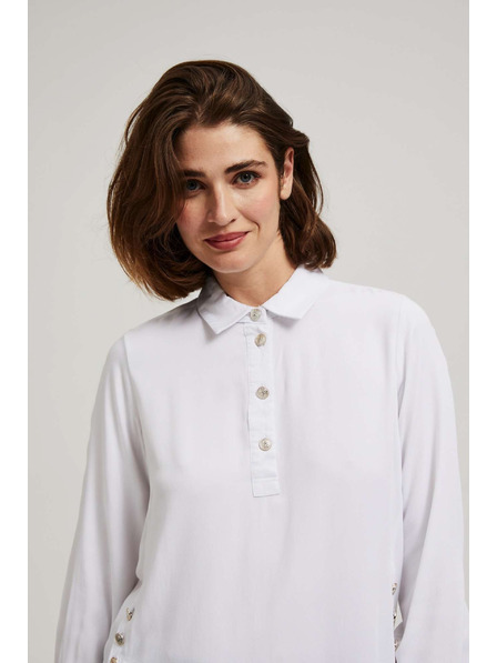 Moodo Bela bluza z okrasnimi gumbi na izrezu in rokavi Moodo