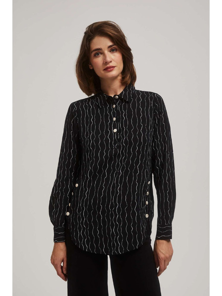 Moodo Črna bluza z okrasnimi gumbi in nežnim vzorcem Moodo