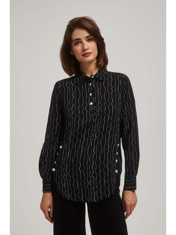 Moodo Črna bluza z okrasnimi gumbi in nežnim vzorcem Moodo