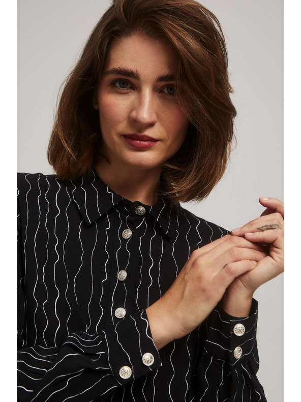 Moodo Črna bluza z okrasnimi gumbi in nežnim vzorcem Moodo