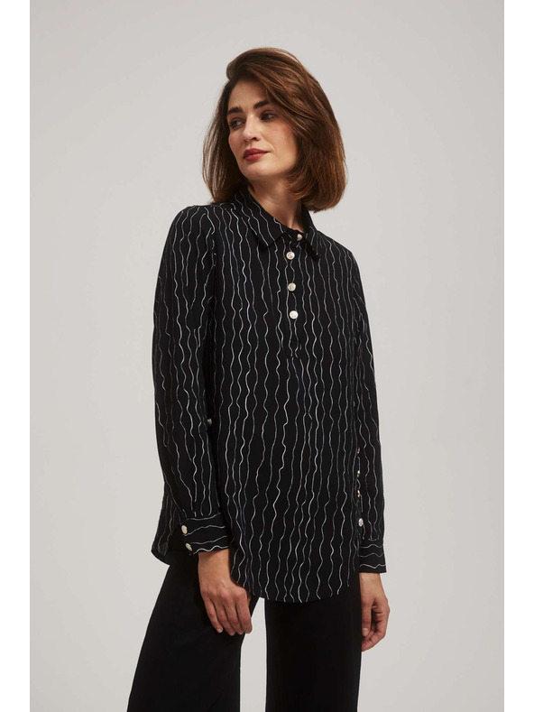 Moodo Črna bluza z okrasnimi gumbi in nežnim vzorcem Moodo