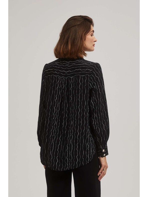 Moodo Črna bluza z okrasnimi gumbi in nežnim vzorcem Moodo