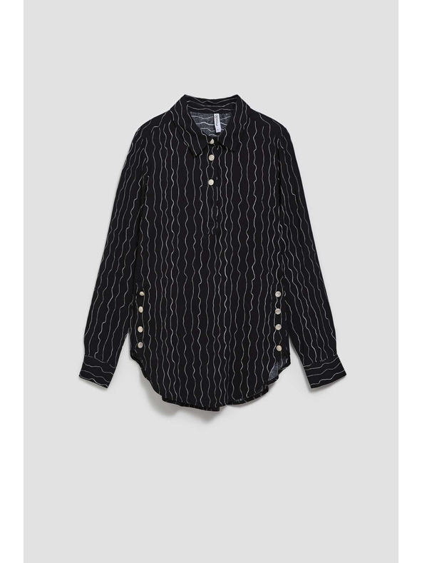 Moodo Črna bluza z okrasnimi gumbi in nežnim vzorcem Moodo