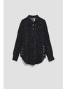 Moodo Črna bluza z okrasnimi gumbi in nežnim vzorcem Moodo