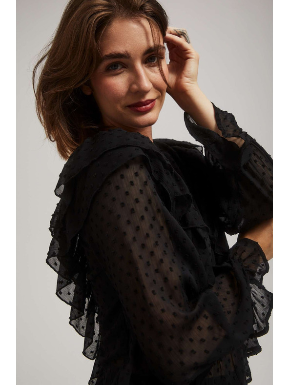 Moodo Črna srajca z volani in dolgimi rokavi Moodo