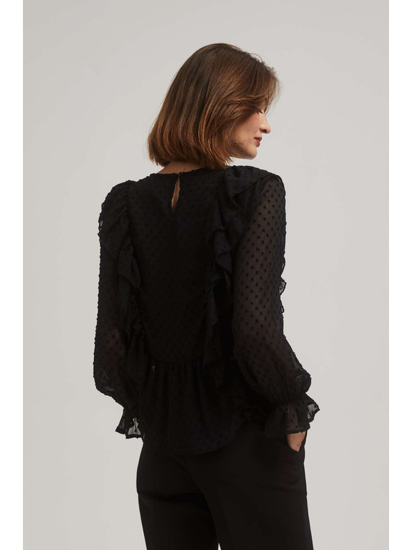 Moodo Črna srajca z volani in dolgimi rokavi Moodo