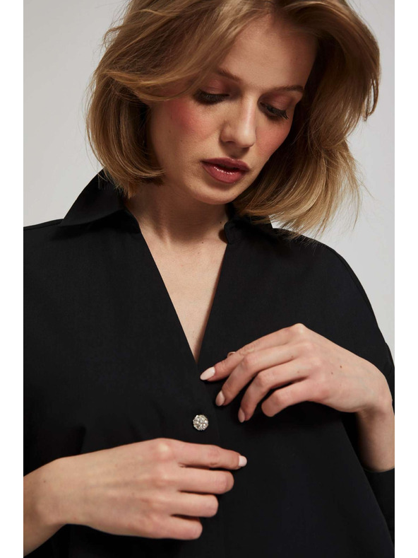 Moodo Črna bluza z okrasnimi gumbi in napihnjeni rokavi Moodo