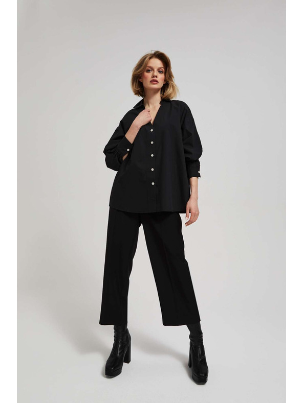 Moodo Črna bluza z okrasnimi gumbi in napihnjeni rokavi Moodo