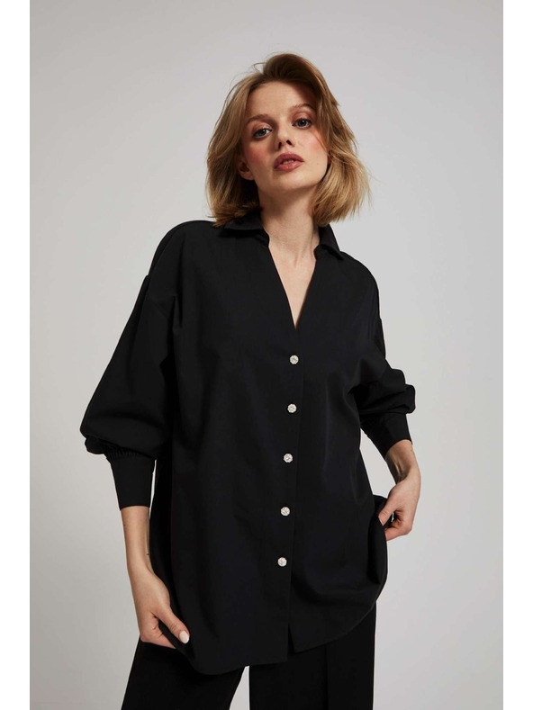 Moodo Črna bluza z okrasnimi gumbi in napihnjeni rokavi Moodo