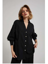 Moodo Črna bluza z okrasnimi gumbi in napihnjeni rokavi Moodo