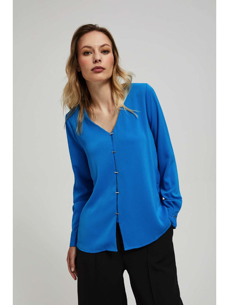 Moodo Srajca z V-izrezom in nežnimi gumbi azurna Moodo