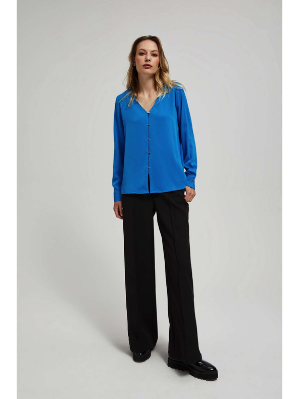 Moodo Srajca z V-izrezom in nežnimi gumbi azurna Moodo