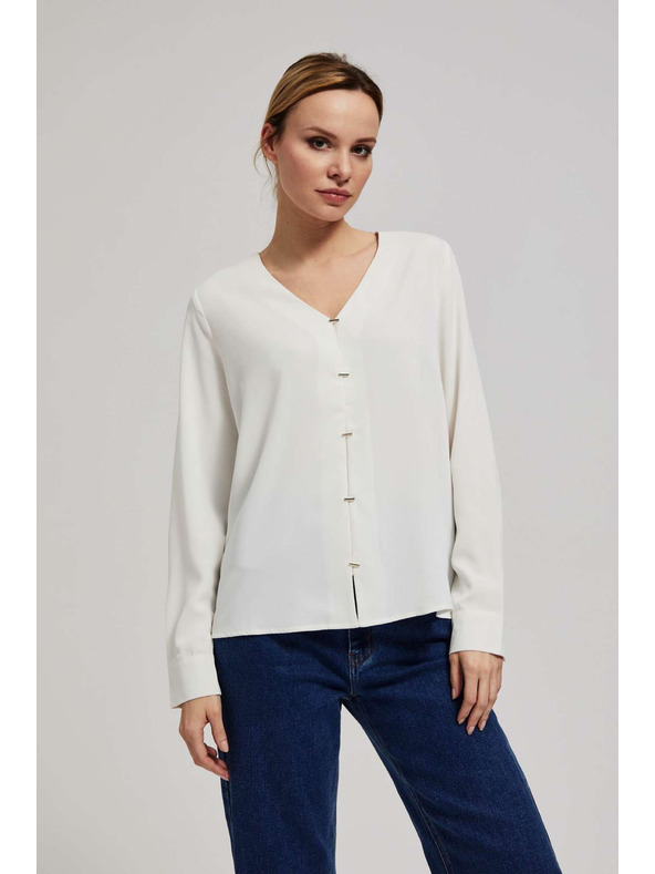 Moodo Srajca z V-izrezom in nežnimi perlenimi gumbi perleasta Moodo