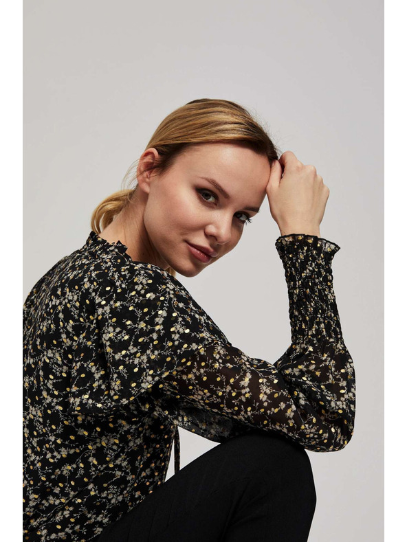 Moodo Vzorčasta srajca z zavezanim izrezom črna Moodo