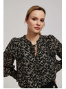Moodo Vzorčasta srajca z zavezanim izrezom črna Moodo