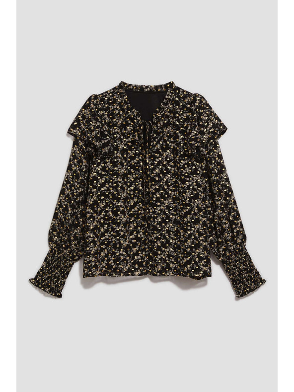 Moodo Vzorčasta srajca z zavezanim izrezom črna Moodo