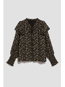 Moodo Vzorčasta srajca z zavezanim izrezom črna Moodo